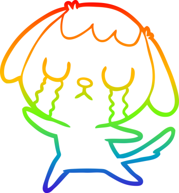 Gökkuşağı gradyan çizimi bir insan tarafından çizilmiş şirin bir çizgi köpeğin ağlaması.