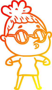 Bir insan tarafından çizilmiş gözlük takan çizgi film kadını çizimi.