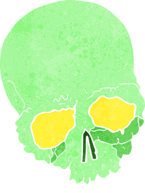 Bir insan tarafından çizilmiş eski bir kafatasını korkutan çizgi film