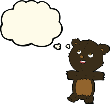 Bir insan tarafından çizilmiş düşünce baloncuklu kara ayı.