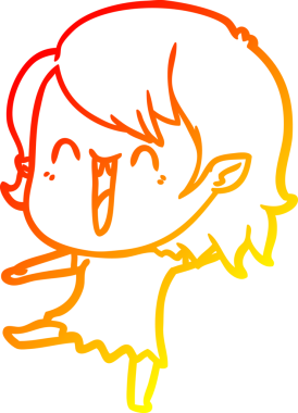 Bir insan tarafından çizilmiş sevimli, mutlu bir vampir kızın çizgi çizimi.