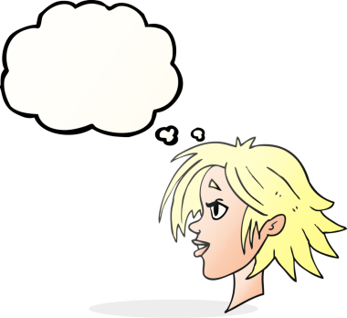 Bir insan tarafından çizilmiş serbest çizilmiş düşünce balonu karikatürü mutlu kadın yüzü