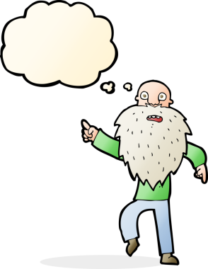 Çizgi film, bir insan tarafından çizilmiş düşünce balonlu yaşlı adamı strese sokuyor.