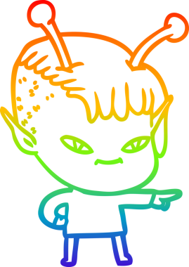 Gökkuşağı gradyan çizgisi bir insan tarafından çizilmiş şirin bir uzaylı kızın çizimi.