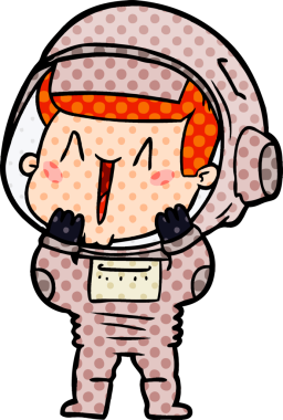Bir insan tarafından çizilmiş mutlu astronot çizgi filmi.