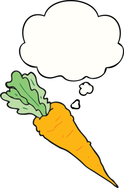 Bir insan tarafından çizilmiş düşünce baloncuklu havuç.