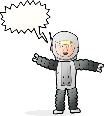 Bir insan tarafından çizilmiş konuşma balonu olan bir astronot.