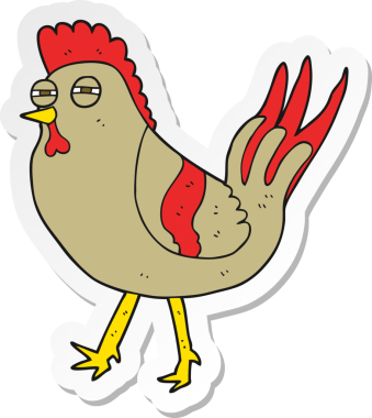 Bir insan tarafından çizilmiş çizgi film tavuğunun çıkartması.