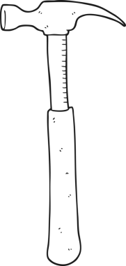 Bir insan tarafından çizilmiş siyah beyaz karikatür çekiç.