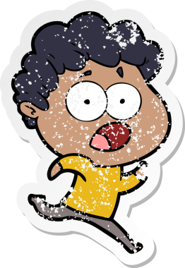 Bir insan tarafından çizilen şaşkınlık içinde soluk soluğa kalmış bir çizgi film karakterinin sıkıntılı çıkartması.