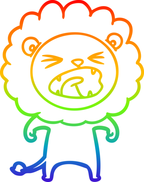 Bir insan tarafından çizilmiş kızgın bir aslanın gökkuşağı gradyanı çizimi