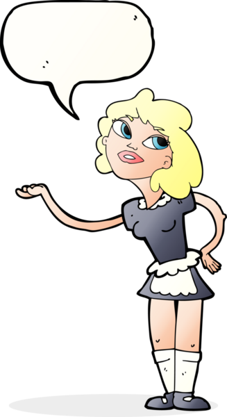 Bir insan tarafından çizilmiş bir konuşma balonuyla servis edilen karikatür garsonu.