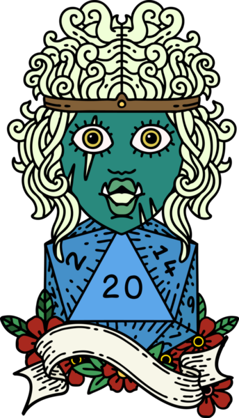 Retro Dövme Tarzı Yarı Ork Barbar Doğal yirmilik zar atışıyla bir insan tarafından çizilmiş