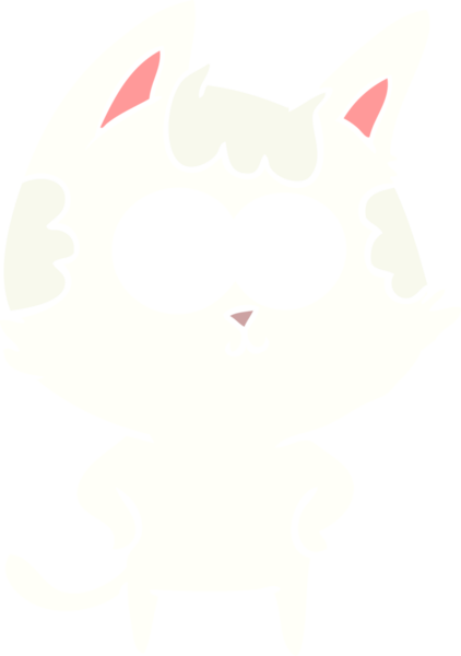 Bir insan tarafından çizilmiş mutlu düz renkli çizgi film kedisi