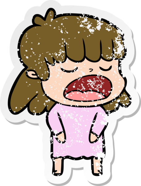 Bir insan tarafından yüksek sesle çizilmiş karikatür kadının sıkıntılı çıkartması.