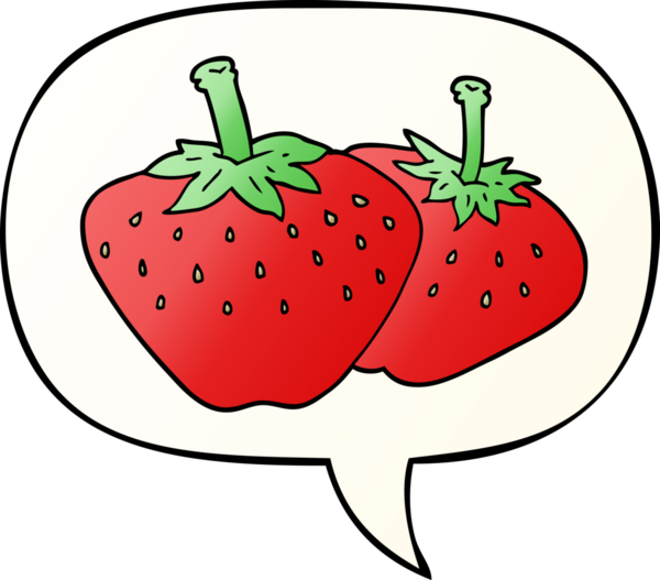 bir insan tarafından çizilmiş yumuşak eğimli konuşma baloncuklu karikatür çileği