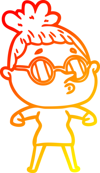 Bir insan tarafından çizilmiş gözlük takan çizgi film kadını çizimi.