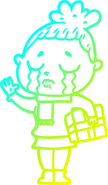 Bir insan tarafından çizilmiş Noel hediyesi ile ağlayan bir karikatür çizimi.