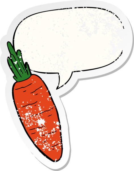 Konuşma baloncuklu çizgi film havucu bir insan tarafından çizilmiş sıkıntılı eski bir çıkartma