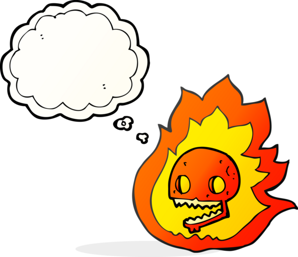 Bir insan tarafından çizilmiş serbest çizim balon karikatür yanan kafatası