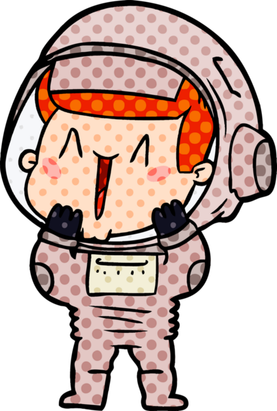 Bir insan tarafından çizilmiş mutlu astronot çizgi filmi.