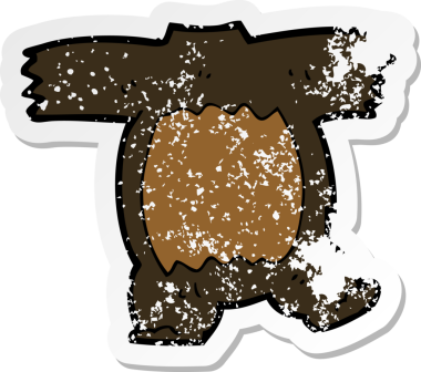 Bir insan tarafından çizilen siyah ayı gövdesinin gerilemiş retro yapıştırması (karıştırma ve eşleştirme karikatürü)