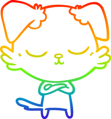 Gökkuşağı gradyan çizimi. Bir insan tarafından çizilmiş şirin bir köpek çizimi.