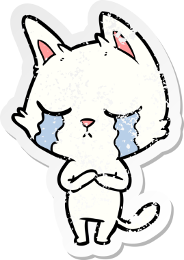 Bir insan tarafından çizilmiş ağlayan bir çizgi film kedisinin sıkıntılı çıkartması.