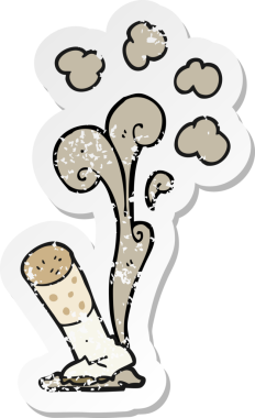 Bir insan tarafından çizilmiş karikatür sigarasının gerilimli yapıştırması.