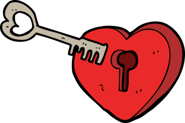 Bir insan tarafından çizilmiş anahtar deliği olan karikatür kalp.