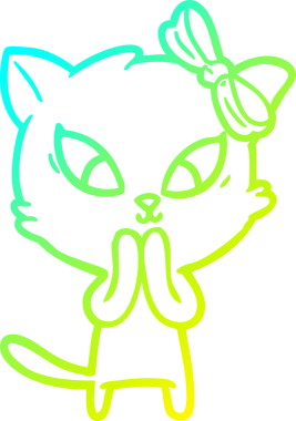 Bir insan tarafından çizilen çizgi film kedisinin soğuk gradyan çizgisi.