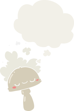 Düşünce baloncuğu insan tarafından çizilmiş komik bulutlu karikatür mantarı.