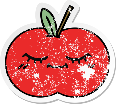 Bir insan tarafından çizilmiş kırmızı elma çizgi filminin sıkıntılı çıkartması.