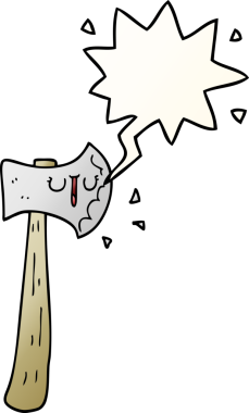 bir insan tarafından çizilmiş, konuşma baloncuklu çizgi film baltası