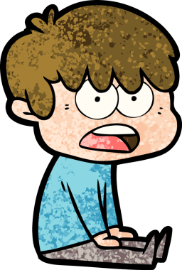 Bir insan tarafından çizilmiş endişeli çizgi film çocuğu.