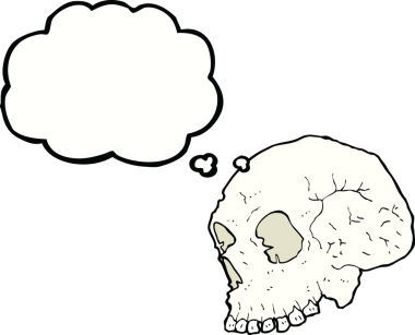 Bir insan tarafından çizilmiş düşünce baloncuklu kafatası çizimi