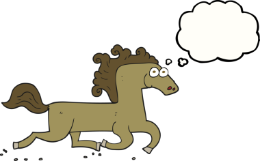 Bir insan tarafından çizilmiş serbest çizilmiş düşünce balonu koşu atı.