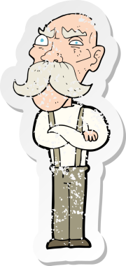 Bir insan tarafından çizilmiş kızgın yaşlı bir adamın gerilmiş çıkartması.