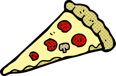 Bir insan tarafından çizilmiş çizgi film pizzası.