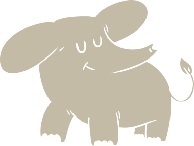 Bir insan tarafından çizilmiş düz renkli çizgi film fili.