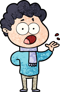 Bir insan tarafından çizilmiş bir karikatür adamı şaşkınlıkla nefes nefese kaldı.