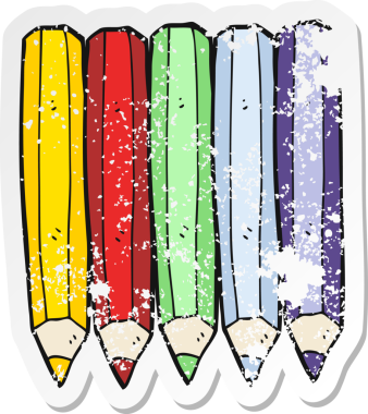 Bir insan tarafından çizilmiş karikatür renkli kalemlerin gerilimli yapıştırması.