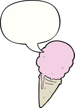 Bir insan tarafından çizilmiş konuşma balonlu çizgi film dondurması.