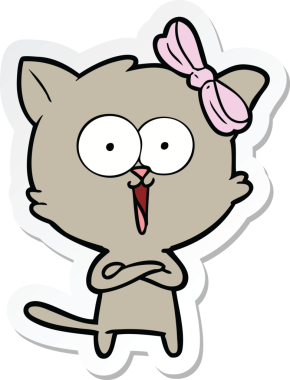 Bir insan tarafından çizilmiş çizgi film kedisinin çıkartması.