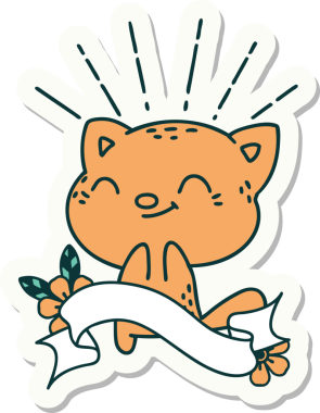 Bir insan tarafından çizilmiş dövme stili mutlu bir kedi.