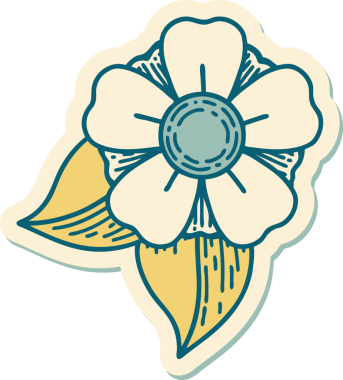 Bir insan tarafından çizilmiş geleneksel bir çiçek stiliyle dövme çıkartması.