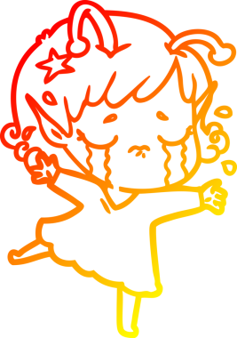 Bir insan tarafından çizilmiş, ağlayan uzaylı bir kızın sıcak çizgi çizimi.