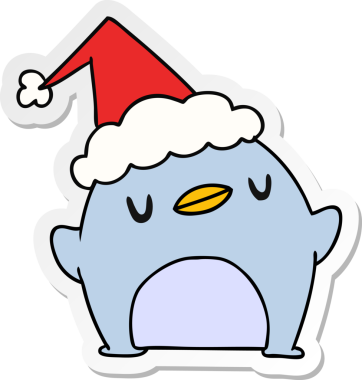 Bir insan tarafından çizilmiş kawaii pengueninin el çizimi Noel çıkartması.