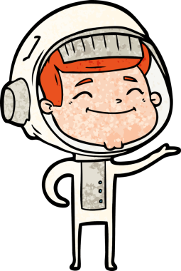 Bir insan tarafından çizilmiş mutlu astronot çizgi filmi.