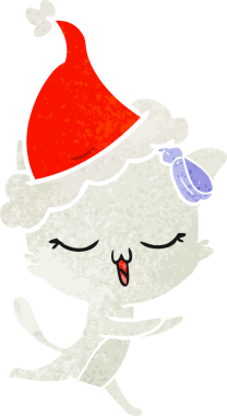 Bir insanın çizdiği Noel Baba şapkası takan kedinin el çizimi karikatürü.